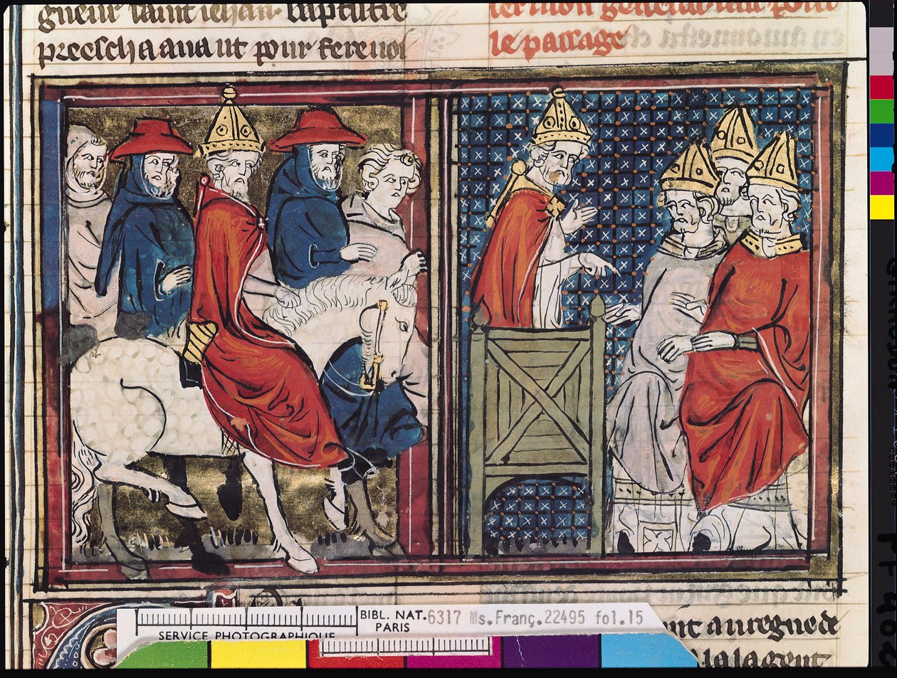 The Council of Clermont and The Arrival of Pope Urban II (c.1035-99) in France, from Le Roman de Godefroi de Bouillon, 1337 by French School