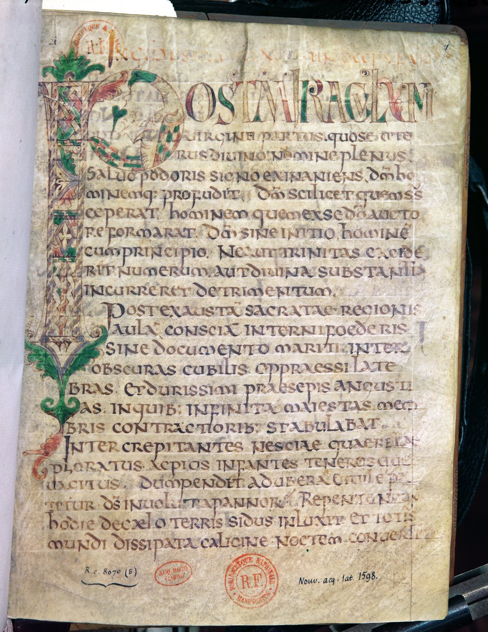 Zoomorphic historiated initial P, from a work by Saint Augustine (354-430) by French School