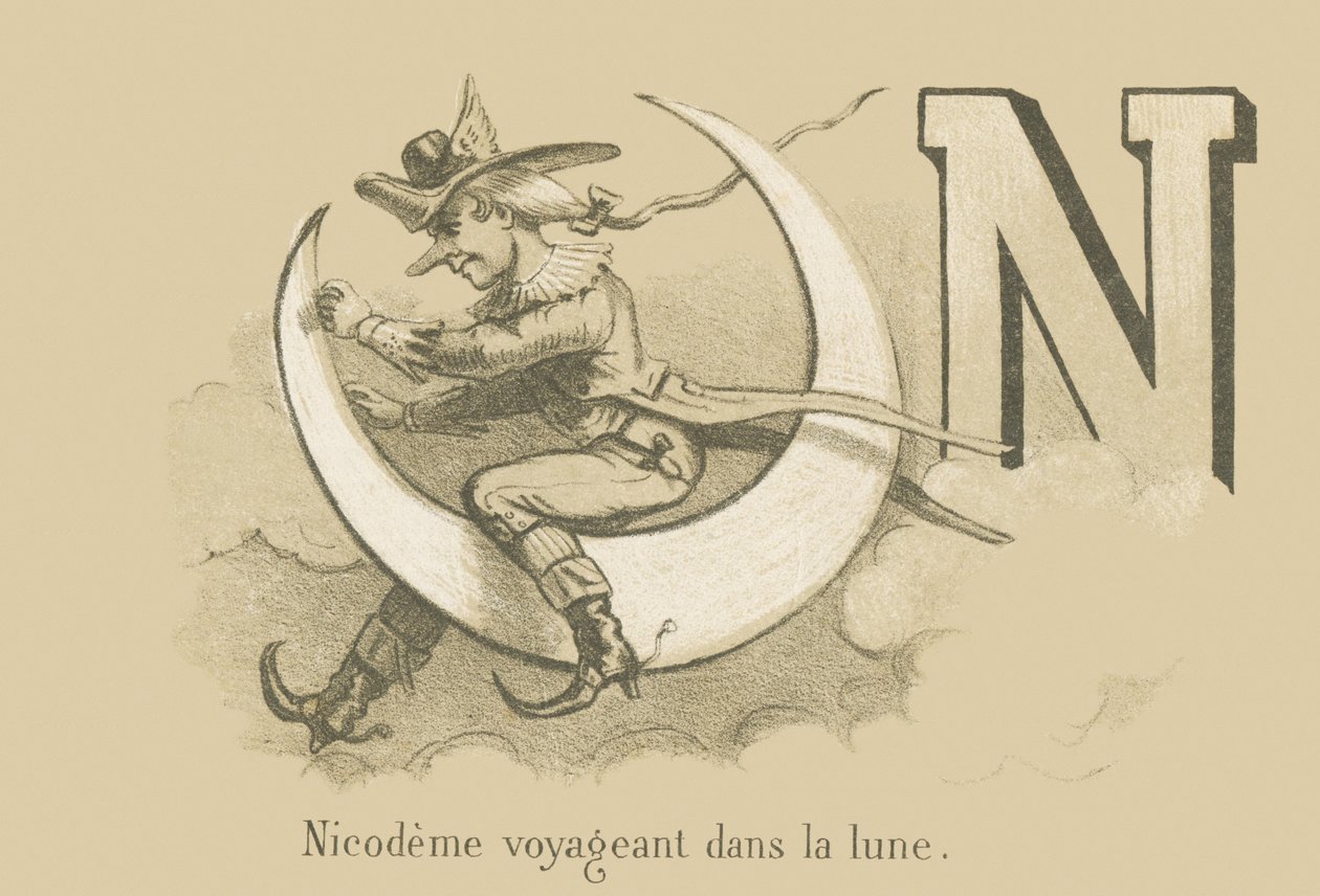 Nicodeme Traveling in the Moon by French School