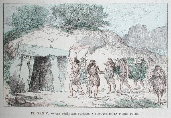 Neolithic Funeral Rite, illustration from 'Les Origines de la Vie' by ...