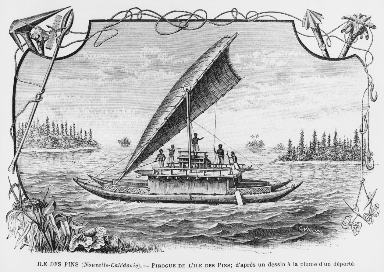 New Caledonia, Pirogue of the Isle of Pines, After a Pen and Ink Drawing of a Deportee, Illustration from the Bulletin Les Missions Catholiques, 1893 by French School