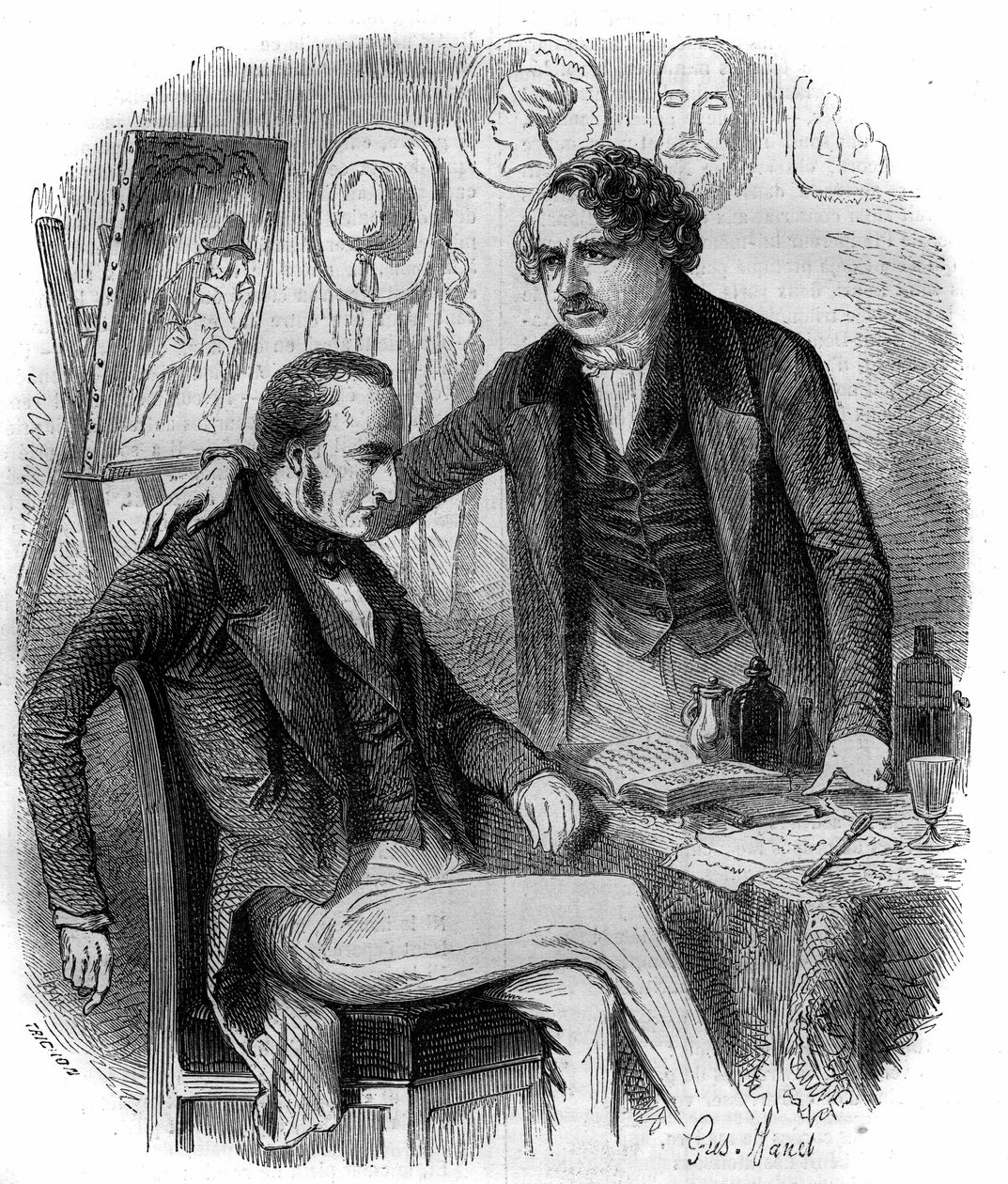 Nicephore Niepce (1765-1833) and Louis Daguerre (1787-1851), French inventors, pioneers of photography. Engraving from 1852. by French School