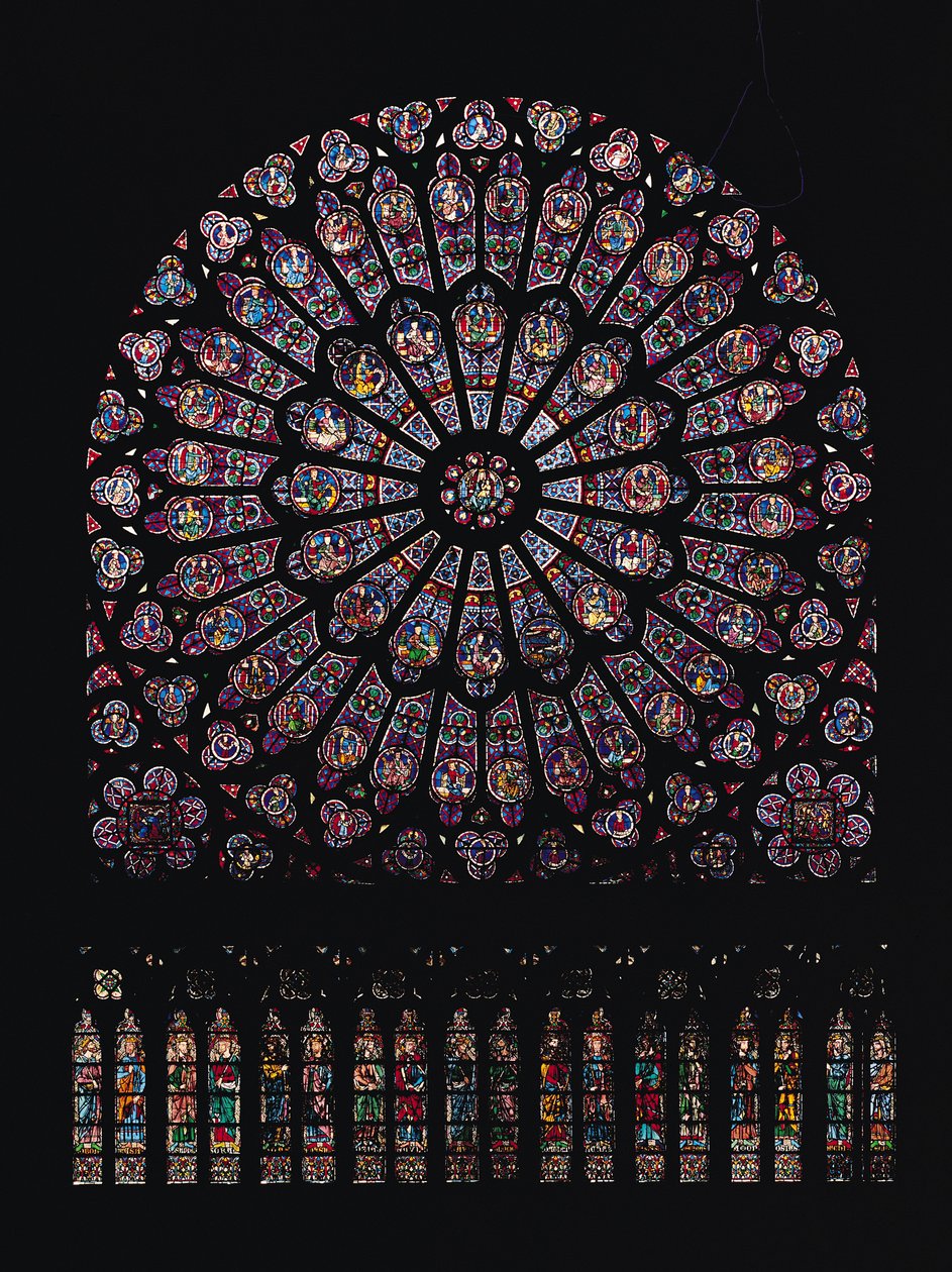 North transept rose window depicting the Virgin and Child in the centre surrounded by Old Testament characters, designed c.1250 by French School