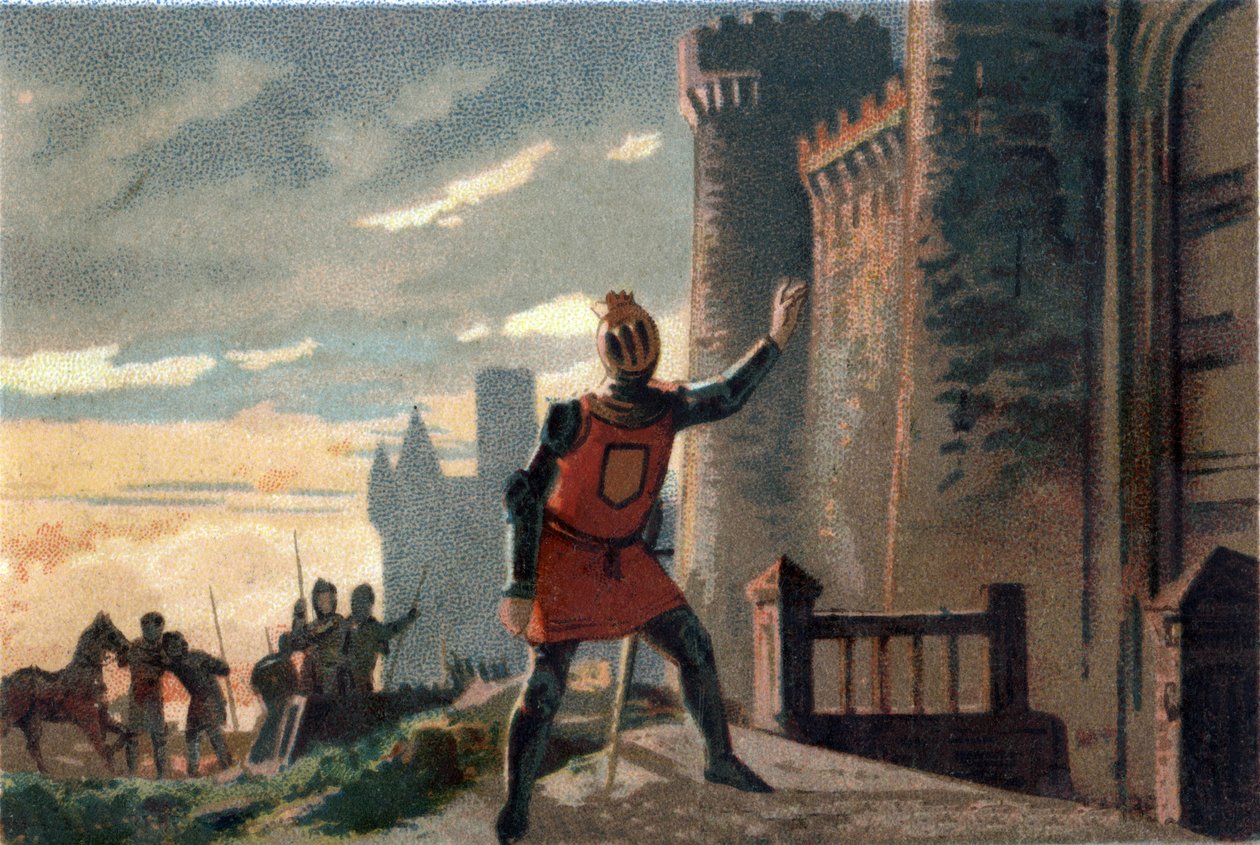 One hundred years war: following the defeat of the Battle of Crecy, the King of France Philip VI of Valois (1294-1350) knocks at the door of the Chateau de Broye saying 
