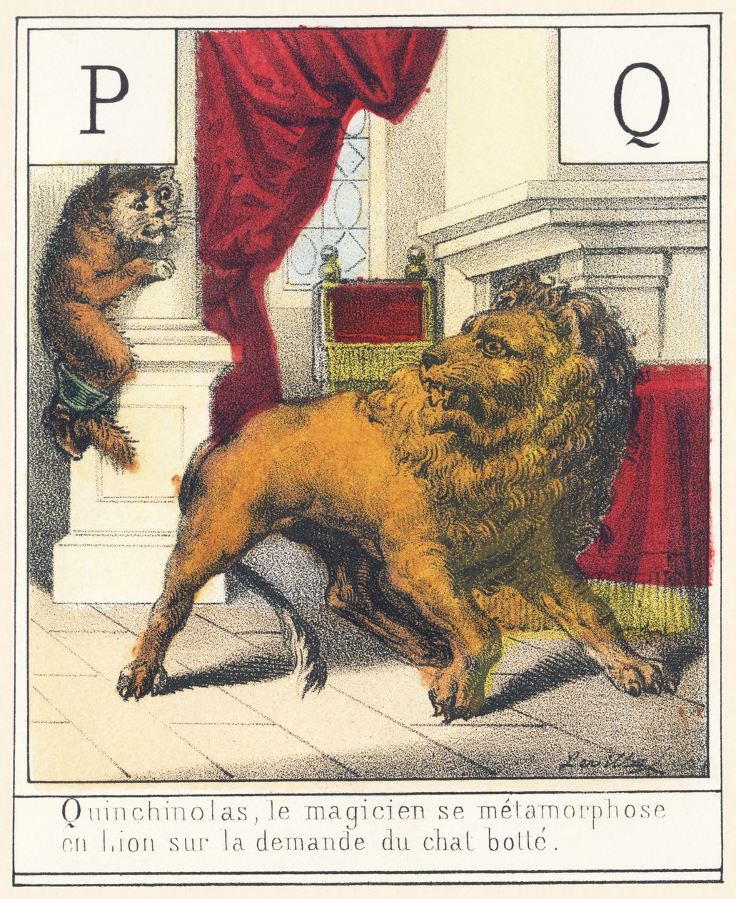 Quinchinolas, the Magician Metamorphoses into Lion at the Request of the Cat Boot by French School