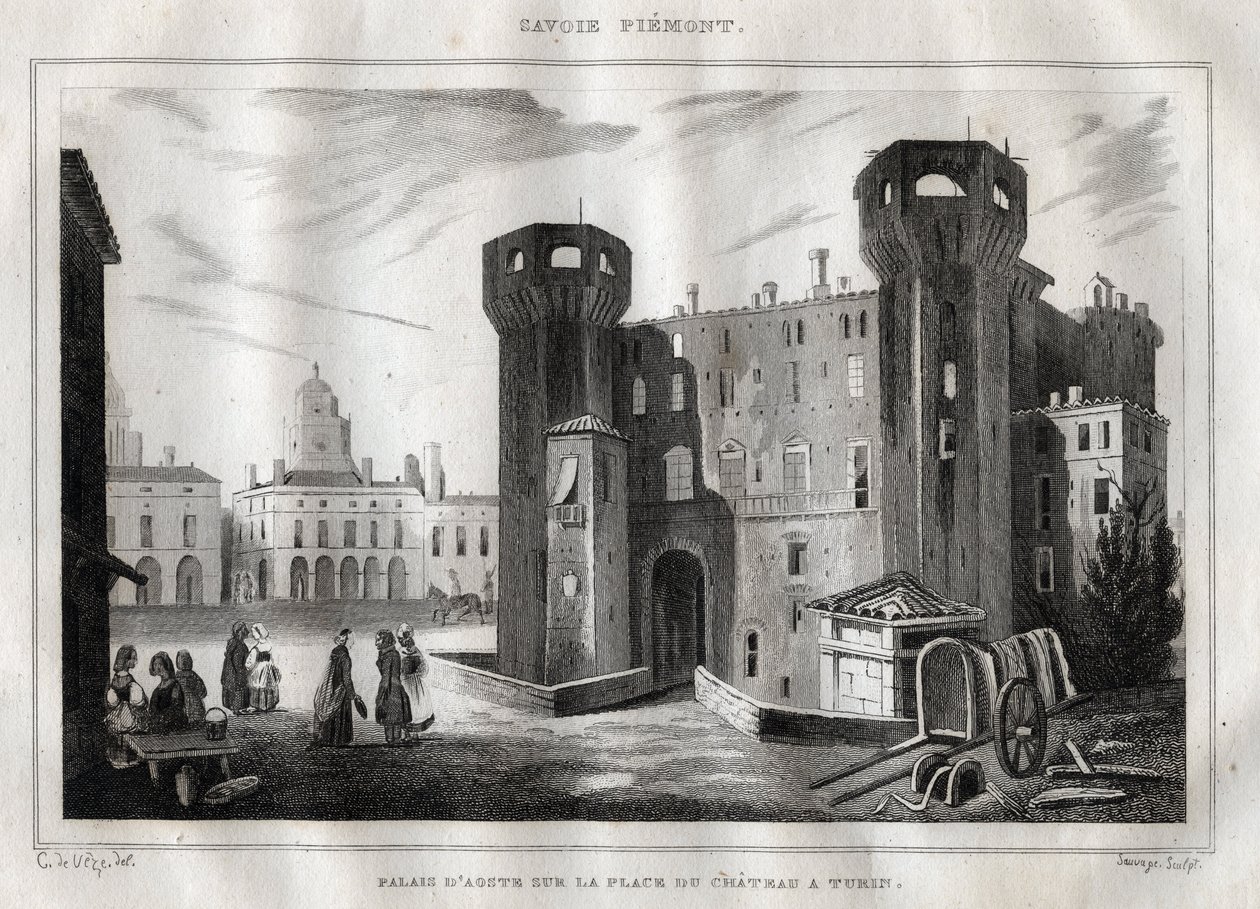 Palace of Aosta on the Place du Chateau in Turin - Engraving from 