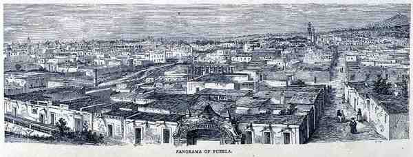 Panorama of Puebla, Central Mexico, from The Ancient Cities of the New World, by Claude-Joseph-Desire Charnay, pub. 1887 by French School
