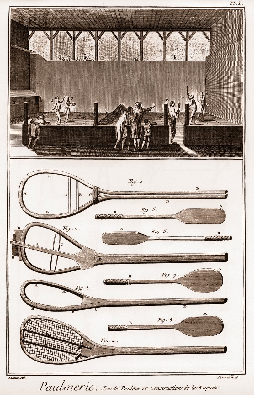 Paulmerie - Jeu de paume et construction de la racket - Jeu de Paume court and various stages in the construction of racquets (paddle-bats or battoirs) - 