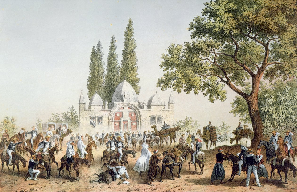 Pilgrims halting in Jaffa at the Fountain of Sabil Abu Nabut by French School