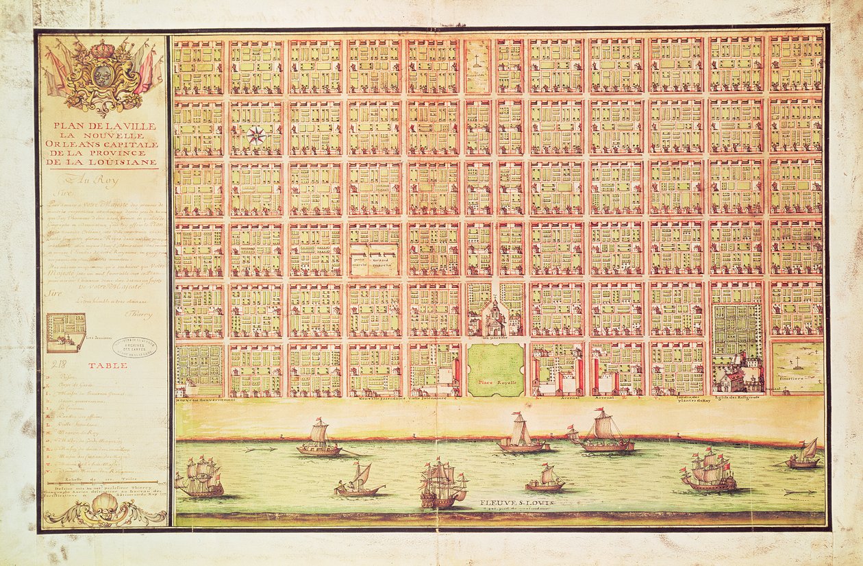 Plan of New Orleans, 1738 by French School