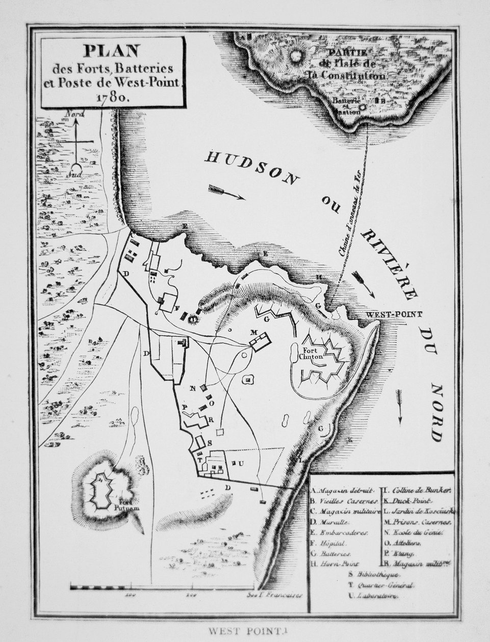 Plan of West Point, the Key Fort that Benedict Arnold Plotted to Deliver to the British During the War of Independence by French School