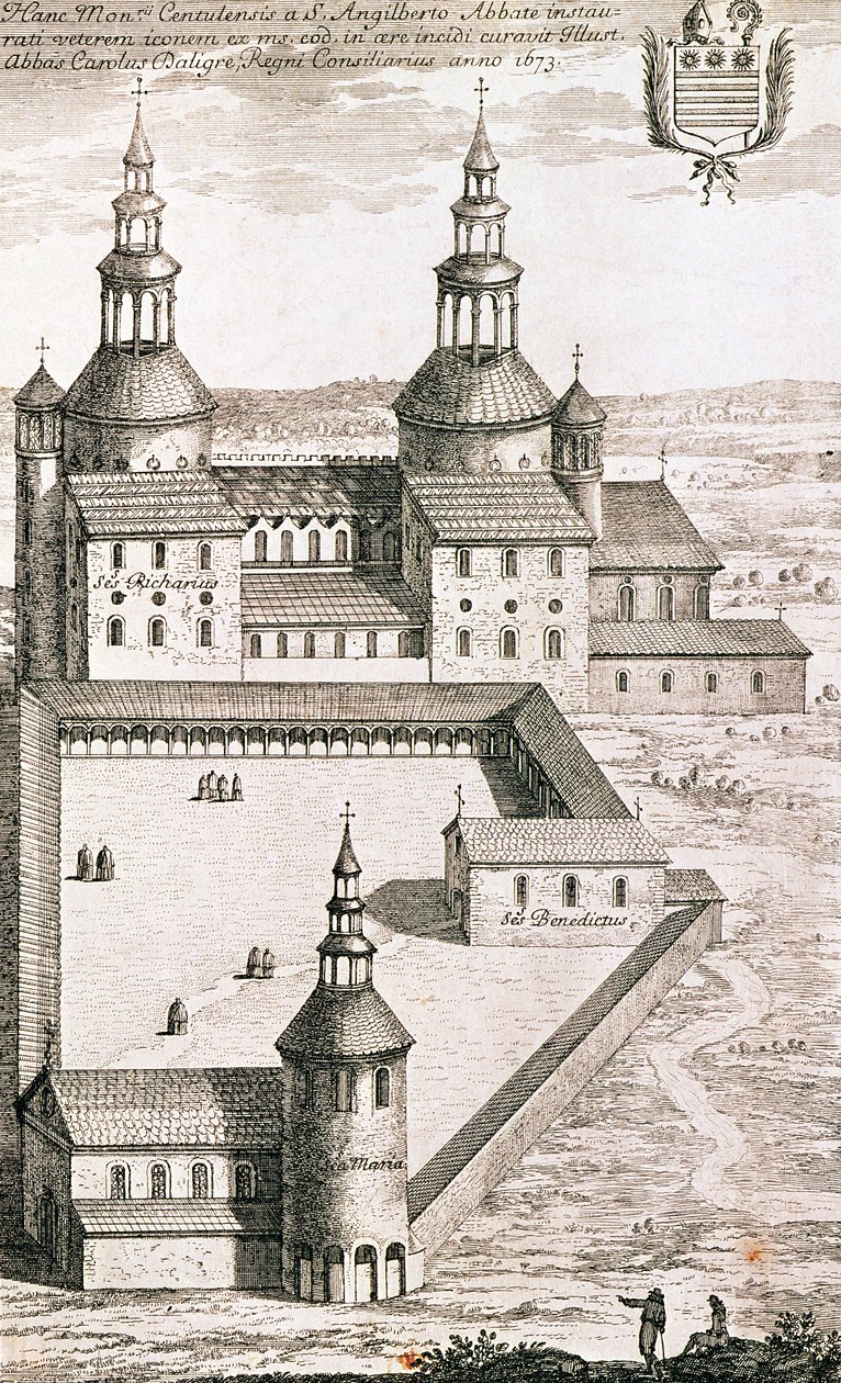 Plan of the Benedictine Abbey of Saint-Riquier in 1673 by French School