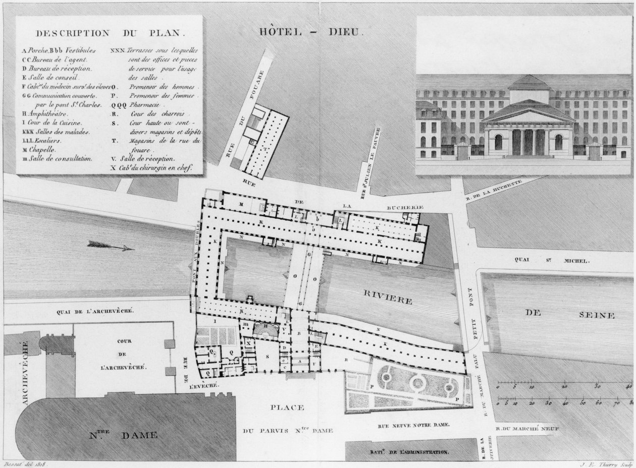 Plan of the Hotel-Dieu, Paris, illustration from Description des ...
