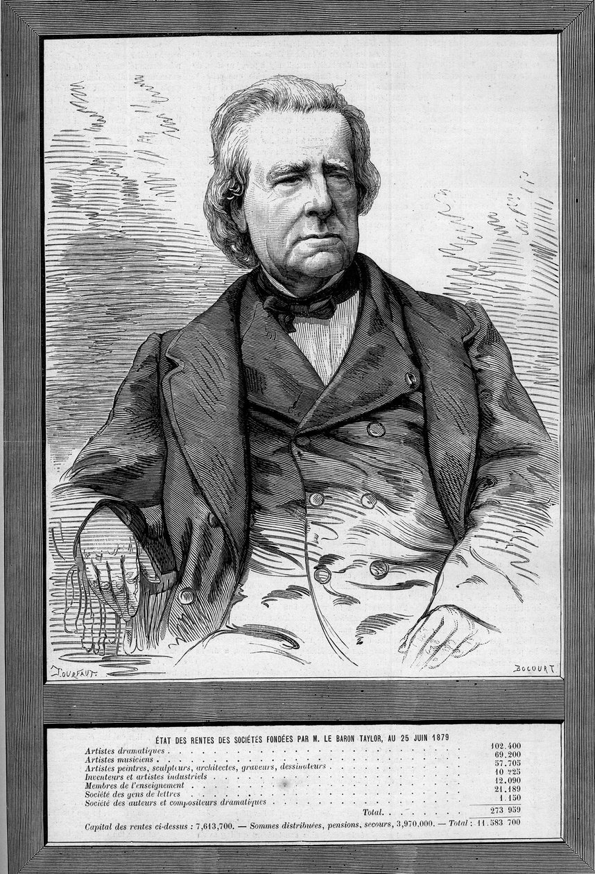 Portrait of Baron Taylor, French playwright and philanthropist. Engraving in Le Monde Illustré n°1172 of 13 September 1879 by French School