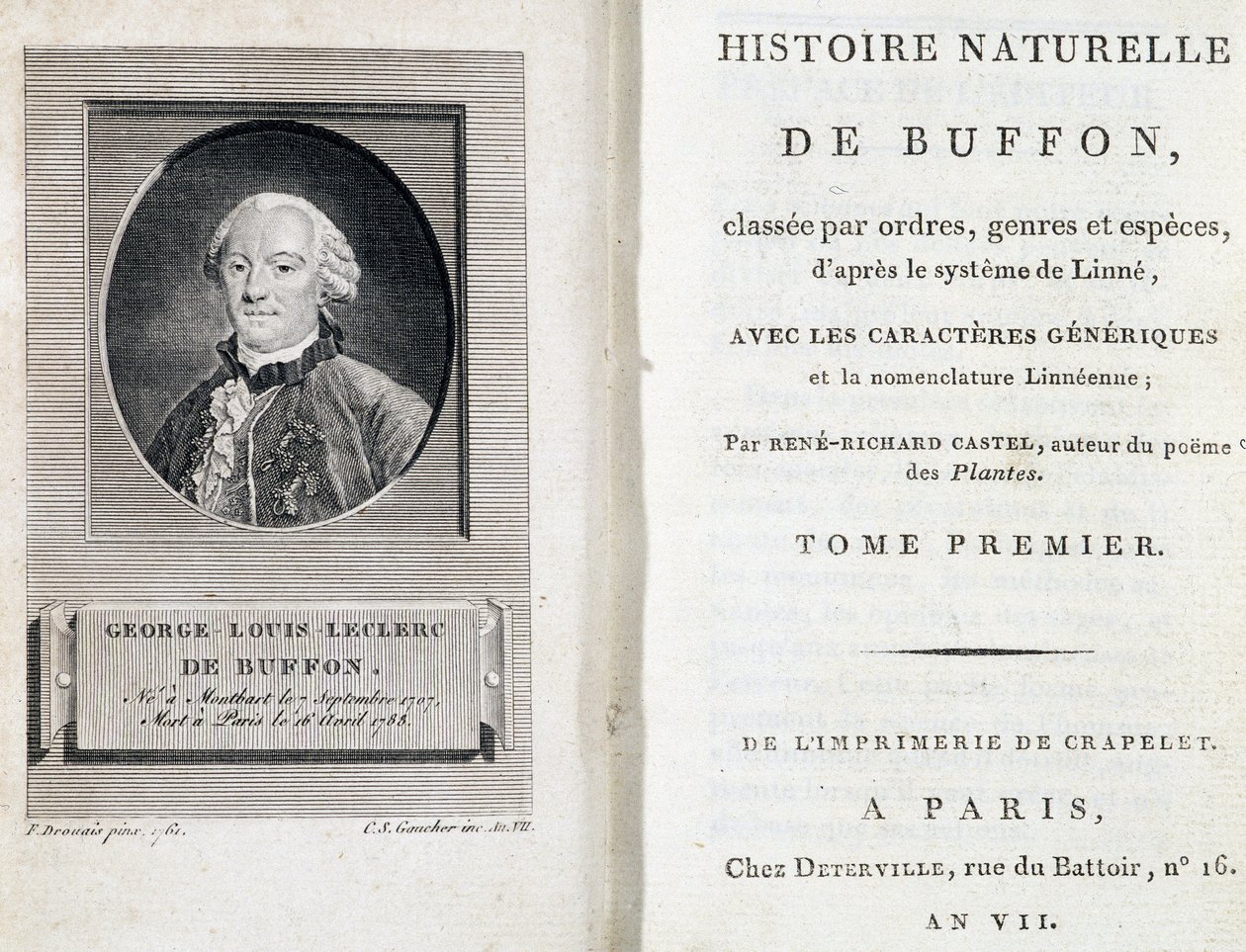 Portrait of Buffon and the title page of Natural History of Buffon ...