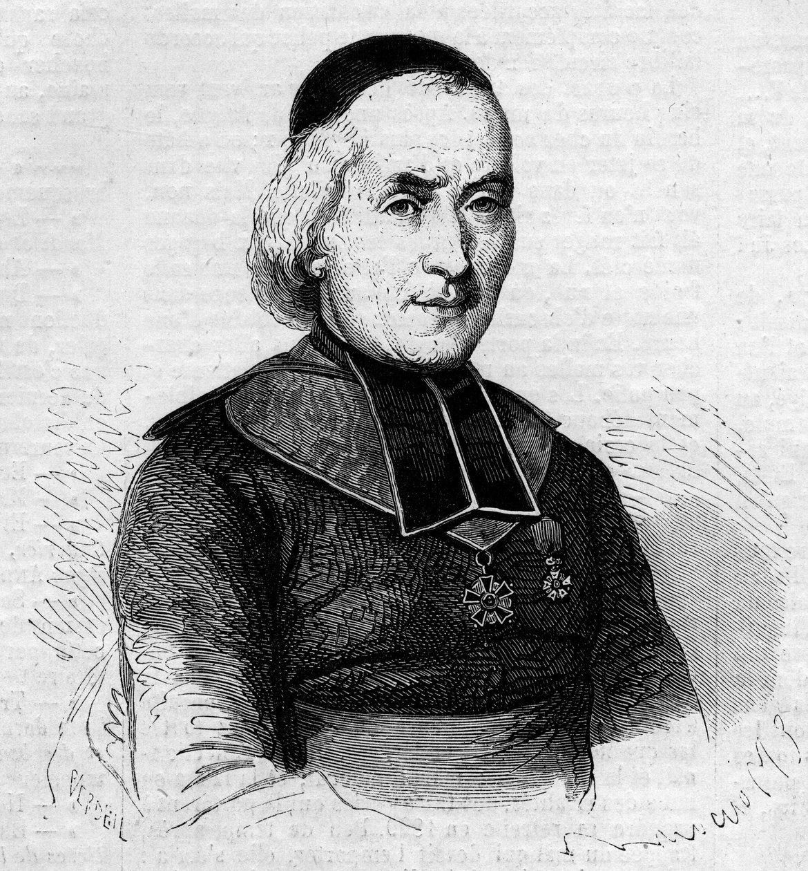 Portrait of Francois Joseph Le Brotier (1799-1885), Bishop of Montpellier. Engraving in Le Monde Illustré n°237 of October 26 by French School