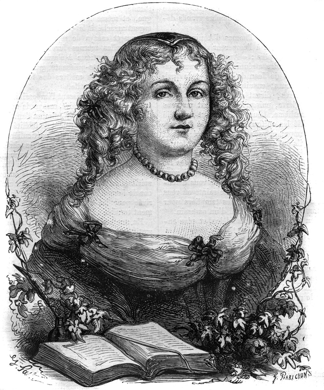 Portrait of Isabel II of Jerusalem (Yolande de Brienne), Queen of Jerusalem (1212-1228) and wife of Frederick II of the Holy Empire. Engraving in 