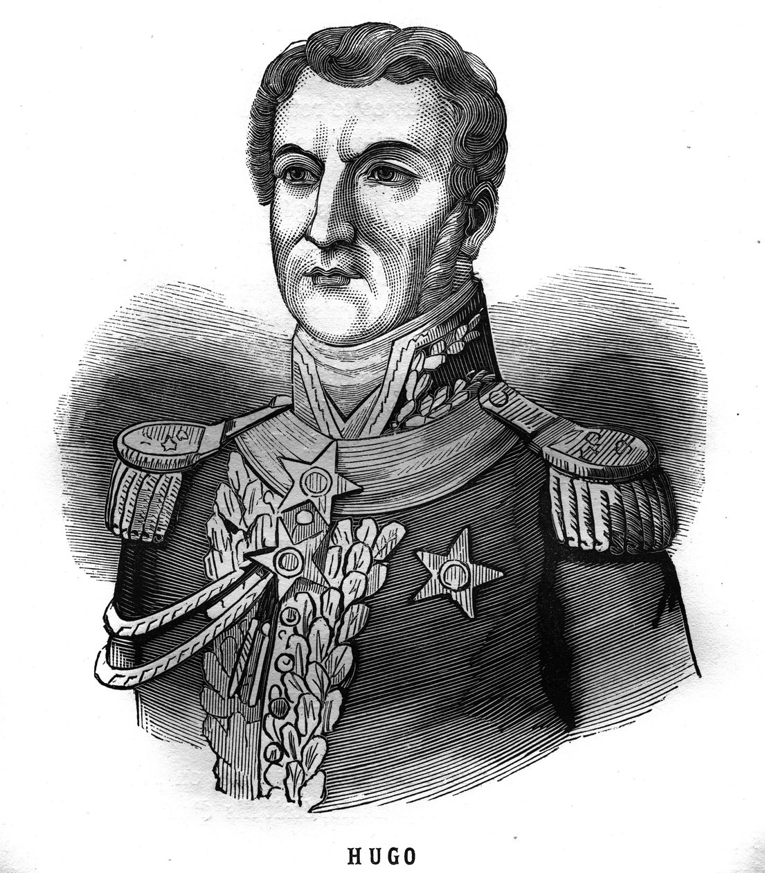 Portrait of Joseph Leopolde Sigisbert Hugo (1773-1828), General of the First Empire, father of Victor Hugo. Engraving in Les Illustrations De L