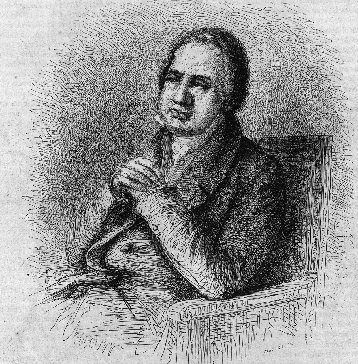 Portrait of Pierre Simon Ballanche (1776-1847), French writer and philosopher. Engraving by Bocour in 