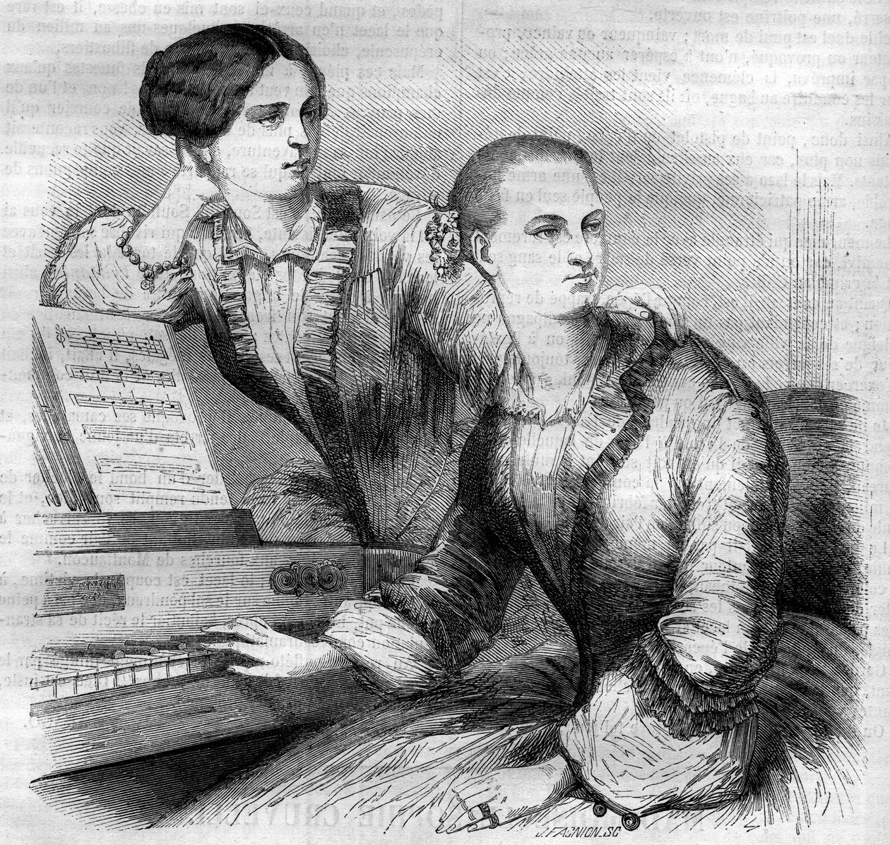 Portrait of the Cruvelli sisters, German dancers. Sophie Cruvelli and Marie Cruvelli. Engraving from 1852. by French School