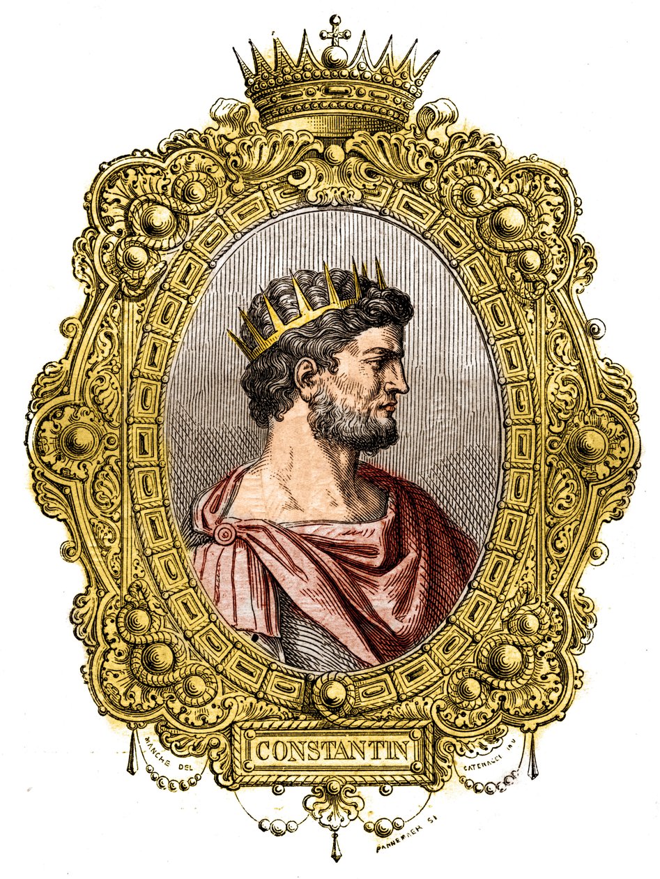 Portrait of the Roman Emperor Constantine I The Great (274-337). Engraving in 