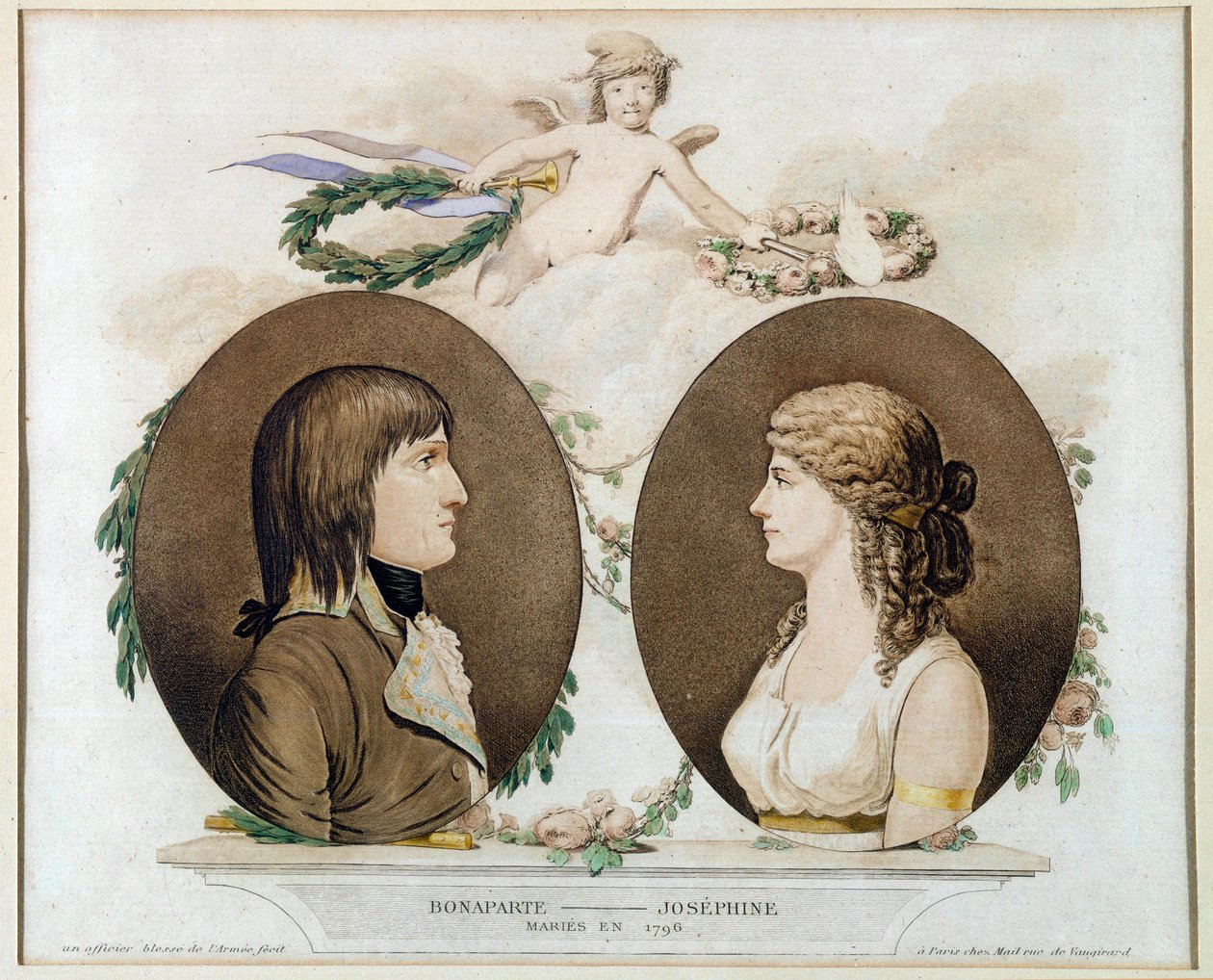 Portraits of Napoleon Bonaparte (1769-1821) and Josephine de Beauharnais (1763-1814) married in 1796 by French School