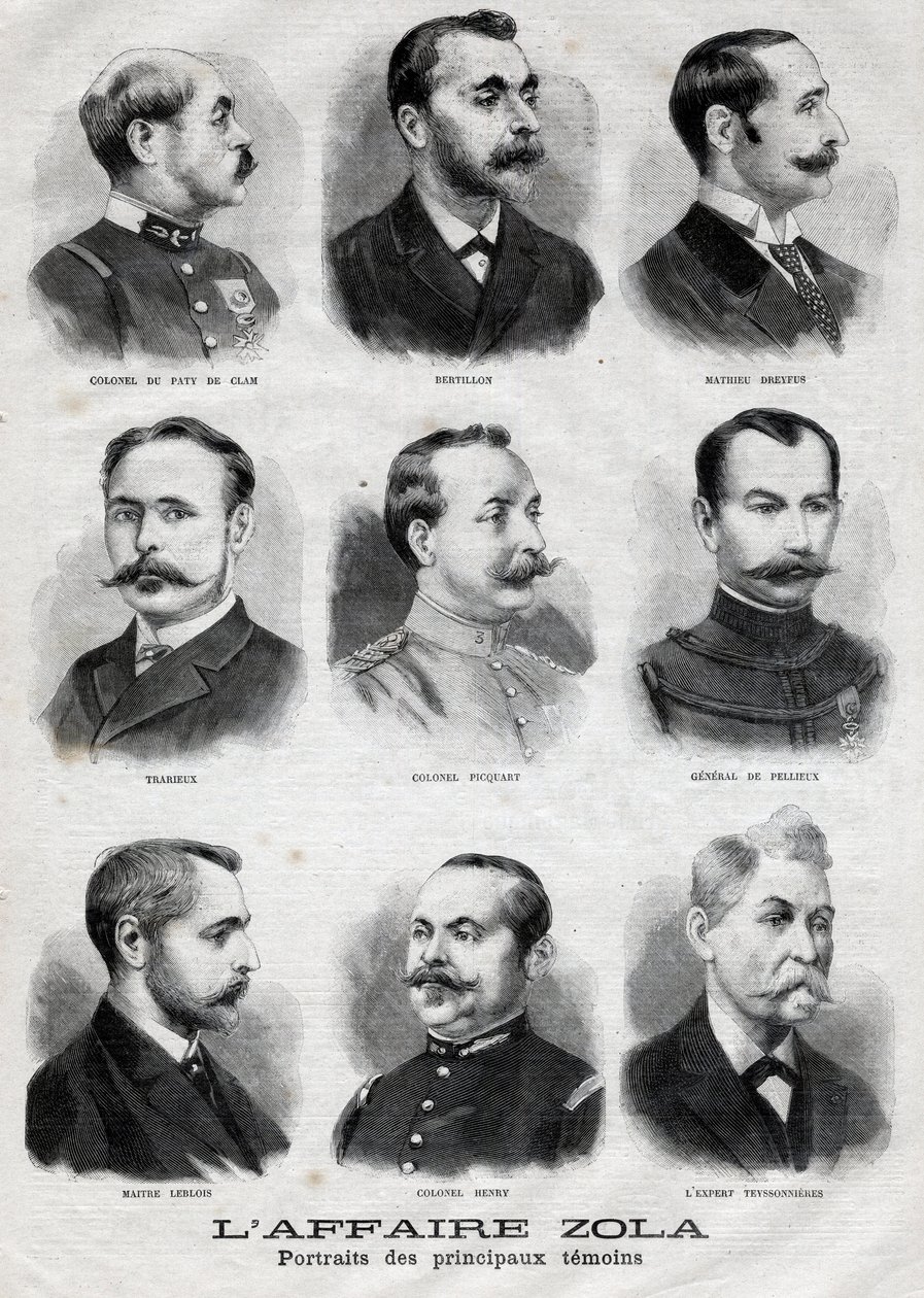 Portraits of the main witnesses in the Dreyfus Zola affair in 