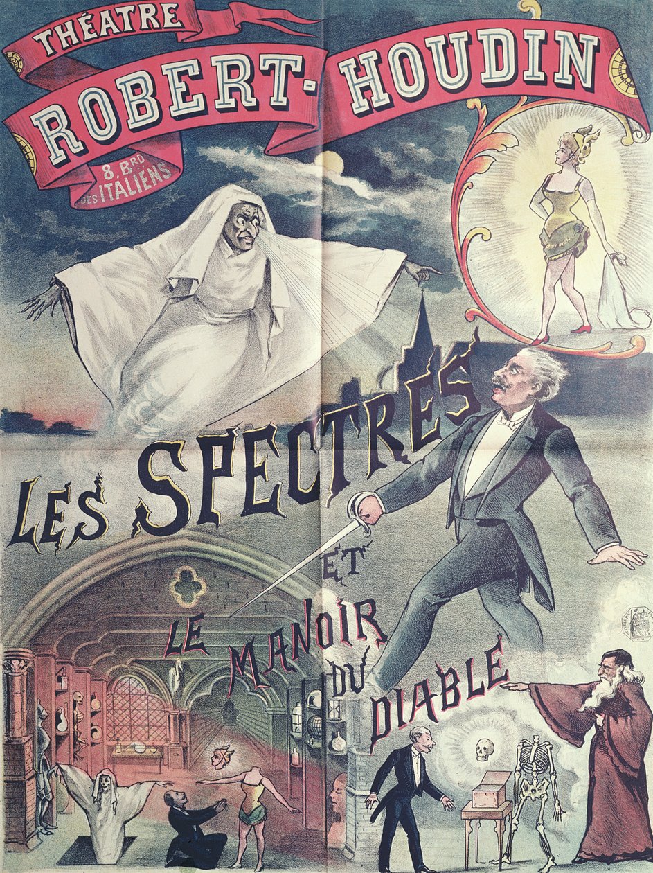 Poster advertising Ghosts and the House of the Devil at the Theatre Robert-Houdin, Paris by French School