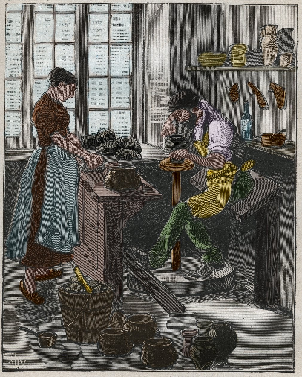 Pottery: Potter Executing a Vase on the Wheel. France by French School