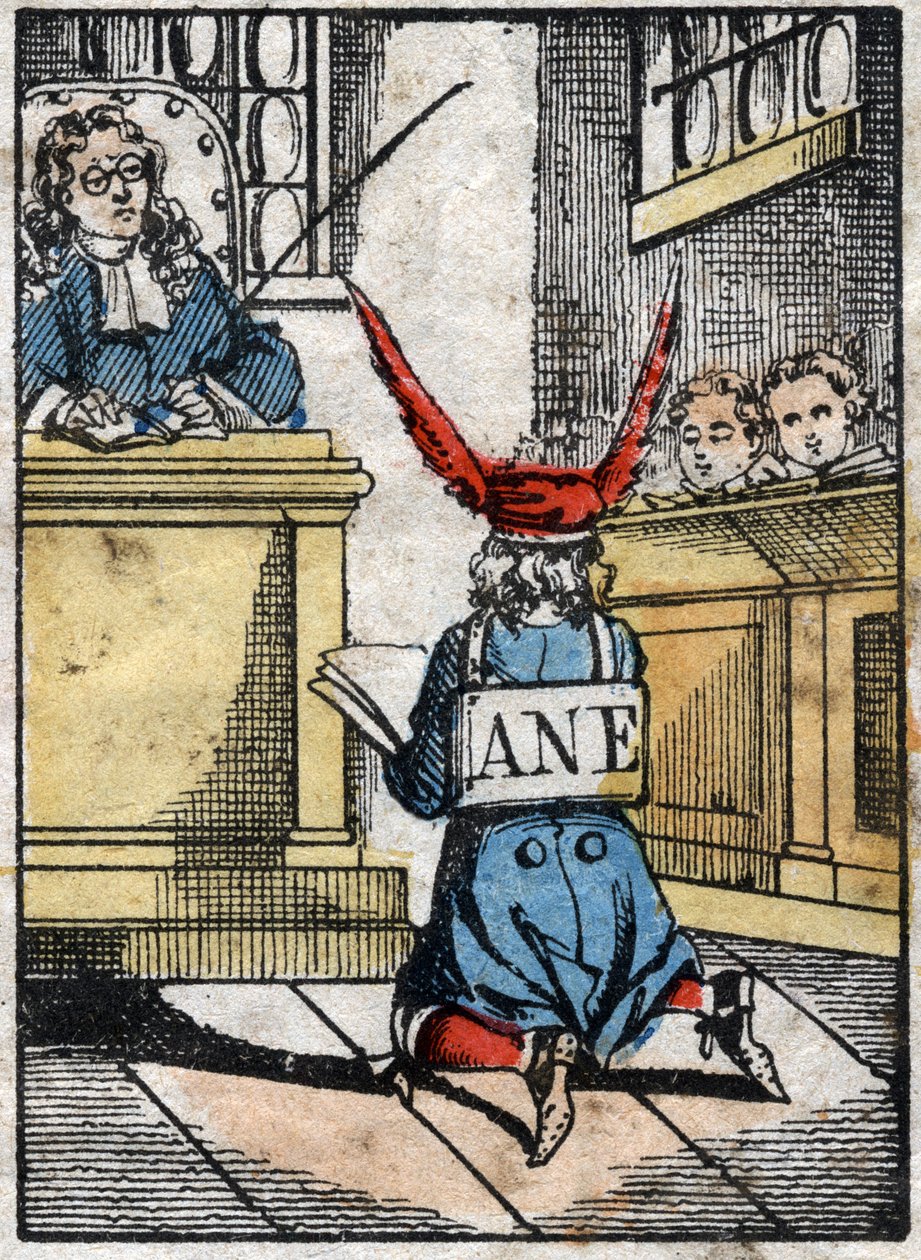 Punishment at school: Pupil punished, with a donkey cap. Epinal imaging from the end of the 19th century. by French School