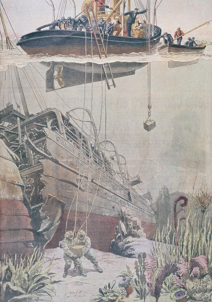 Recovery of Treasure from the Wreck of the Oceana, Illustration from Le Petit Journal, 1912 by French School