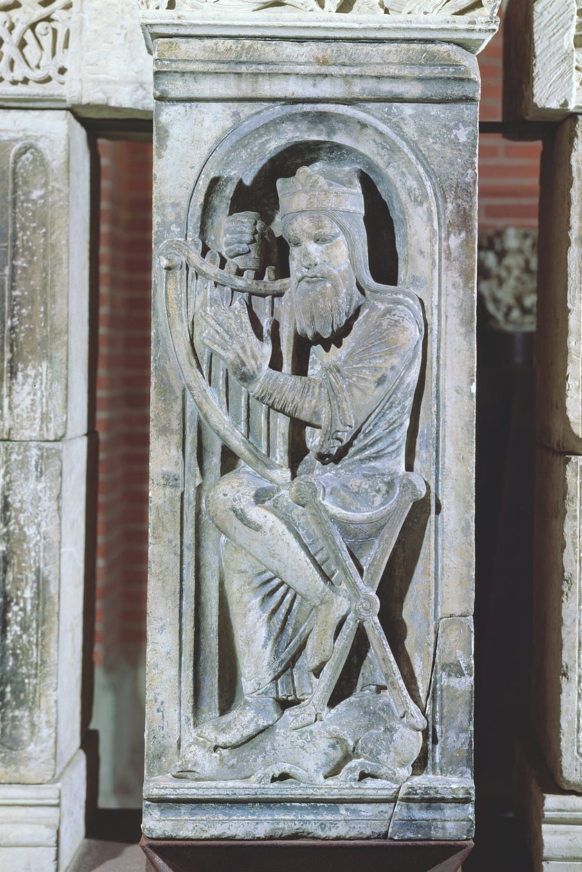 Relief depicting King David playing the harp, from La Daurade by French School