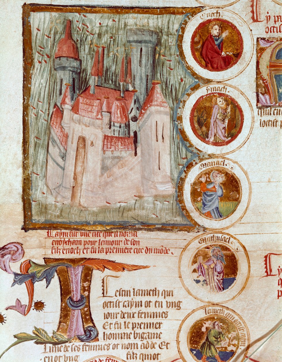 Representation of Enocham, first city of the world founded by Yared in tribute to his son Enoch. Page taken from the manuscript 