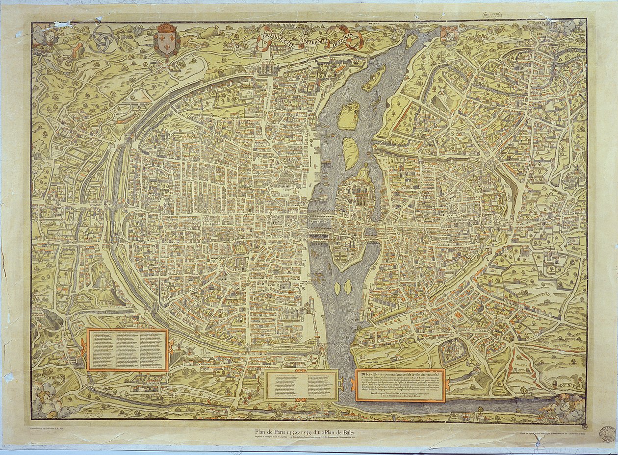 Reproduction of the Basel Map of Paris, originally produced in 1552-59 by French School