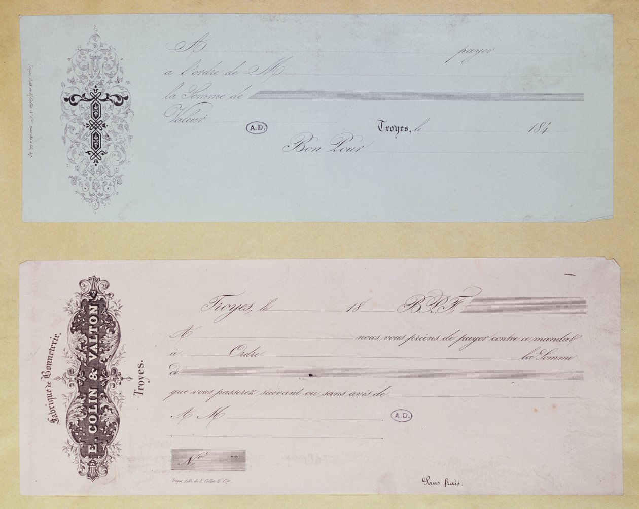 Requests to pay, issued in Troyes in the 1840s by French School