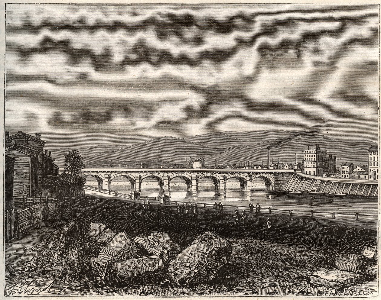 Roanne - Loire, en region Rhone-Alpes - engraving in La France illustree: geography, history, administration statistique by V.A. Malt-Brown by French School