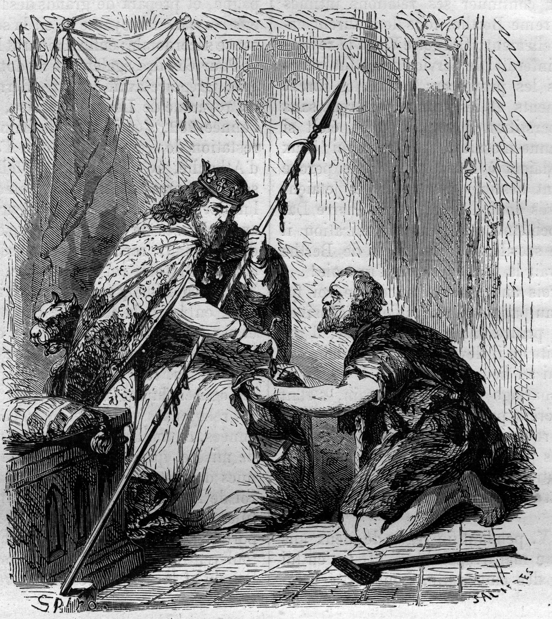 Robert II the Pious (972-1031), King of France, distributing alms. Engraving in 