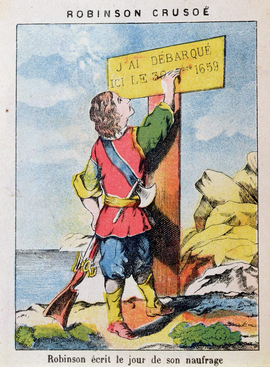 Robinson Crusoe Writes the Date of the Shipwreck by French School