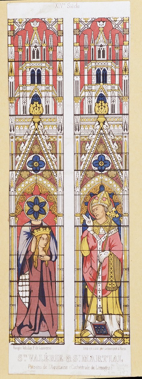 Saint Valerie, Virgin and Martyr in Limoges and Saint Martial, Bishop of Limoges, Patrons of Aquitaine. Facsimile Reproducing the Stained Glass Windows of the Cathedral of Limoges by French School