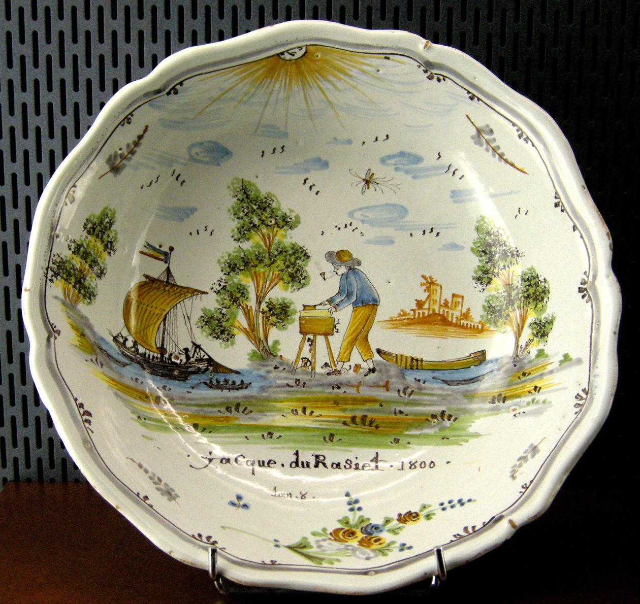 Salad Bowl Depicting a Craftsman and Boats on the Loire, Nevers, 1800 by French School