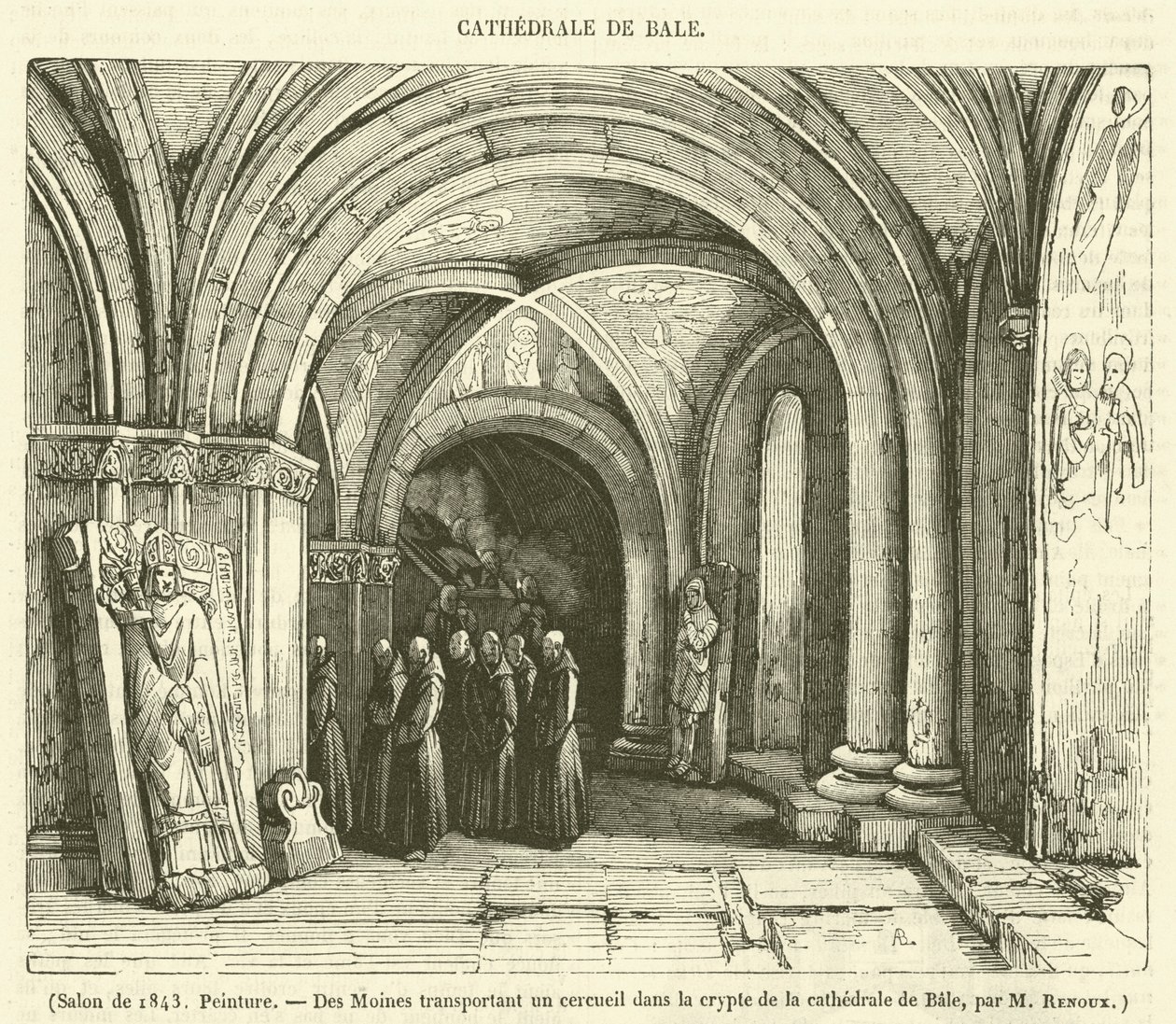 Monks Transporting a Coffin in the Crypt of the Cathedral of Basel (engraving) by French School