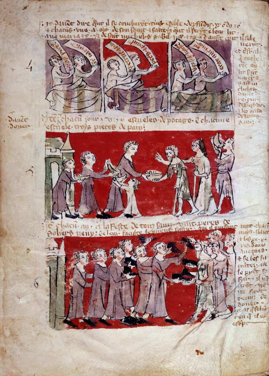 Scene of Student Life at Hubant College or Ave Maria in Paris. Livre des Statutes du College de Hubant ou de l