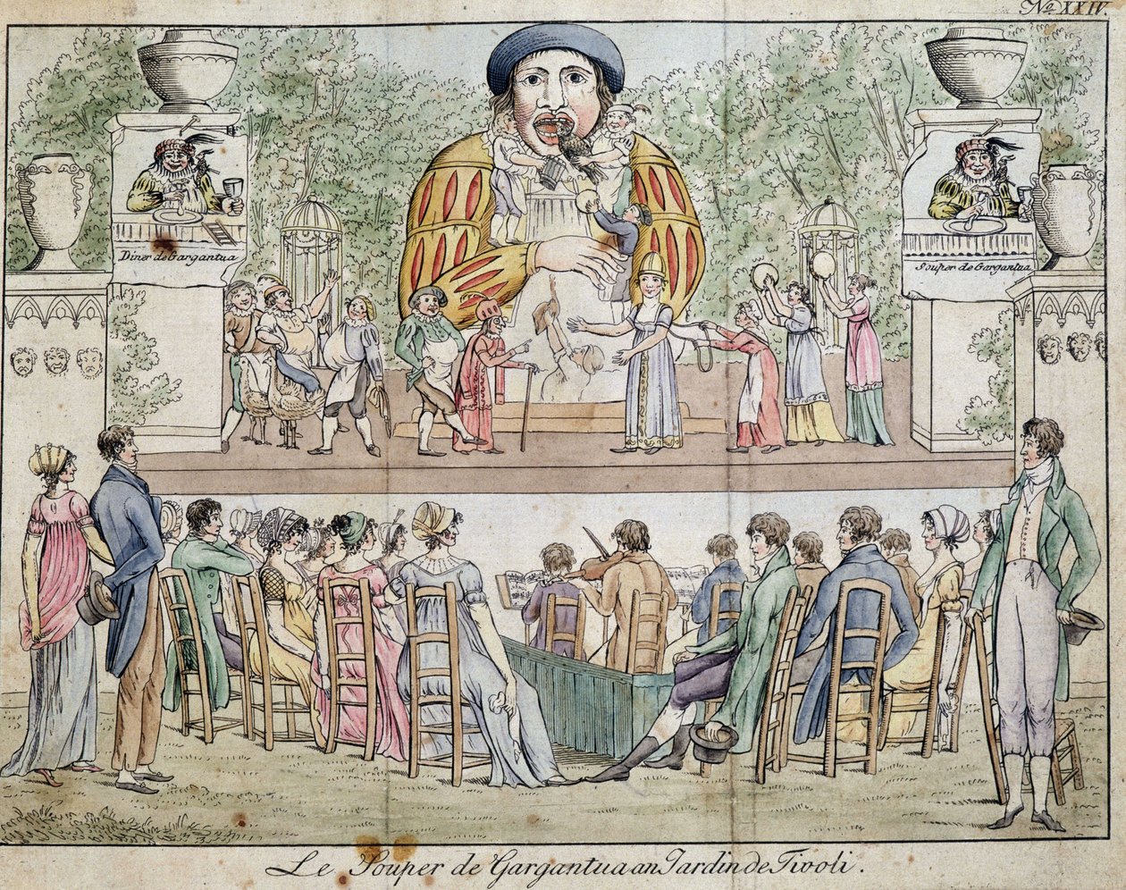Scene of the dinner of Gargantua with public, attraction of the garden of Tivoli, c. 1805 by French School