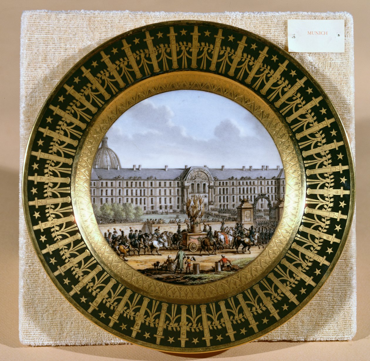 Sevres plate depicting the arrival of the sword of Frederick II the Great, at the Hotel des Invalides by French School