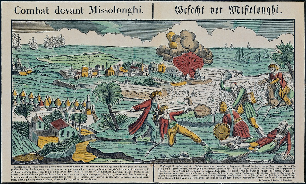Siege of Missolonghi, 22nd April 1826 by French School