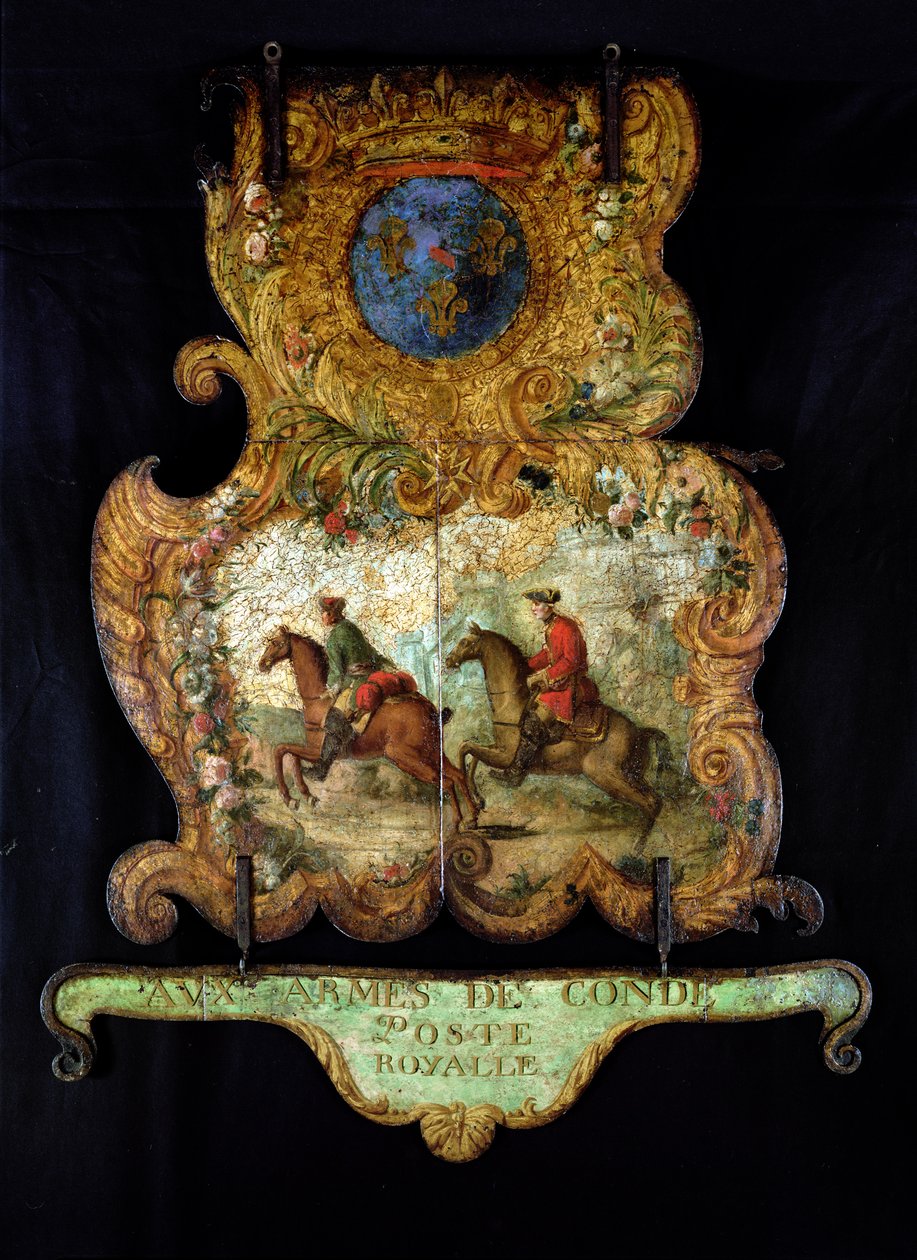 Sign for the Royal Mail of Chantilly with the Conde coat of arms