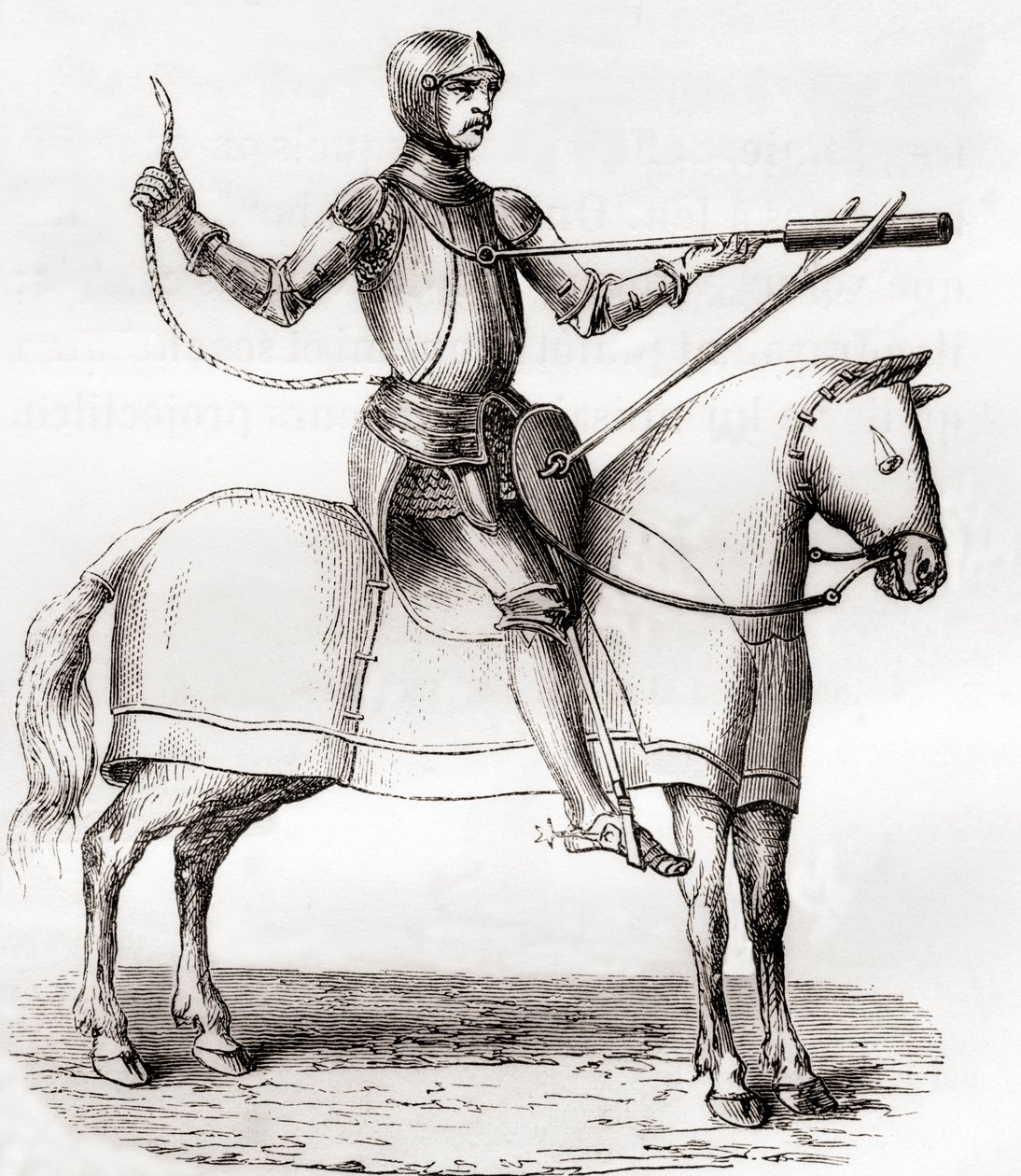 Soldier on Horseback Using a Hand Held Bombard, Late 14th and Early 15th Centuries, After a Drawing from the Manuscript of Marianus Jacobus, from Les Merveilles de la Science, Published c.1870 by French School