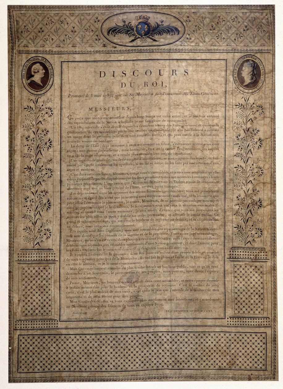 Speech of the King for the Opening of the Estates General, May 5 by French School