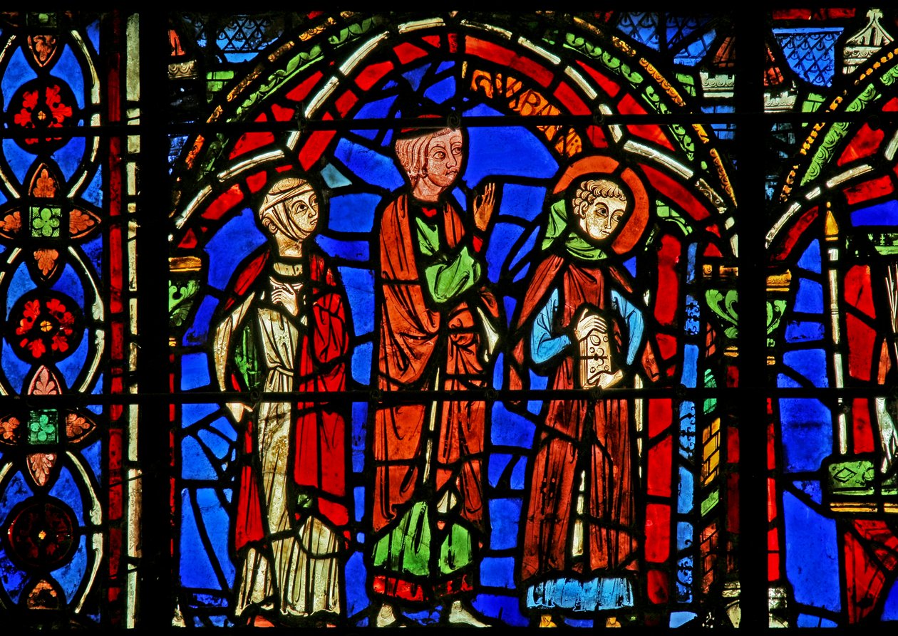 St Cheron window: goes to school by French School