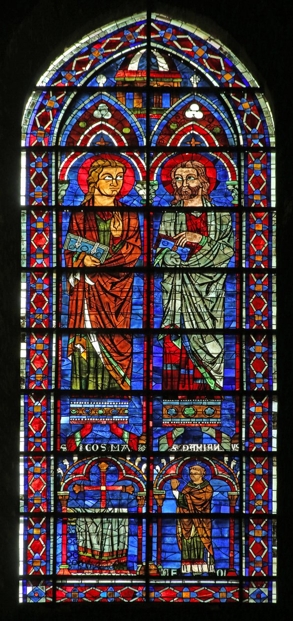 St Cosmos and St Damien; Donor Priest Geoffrey by French School